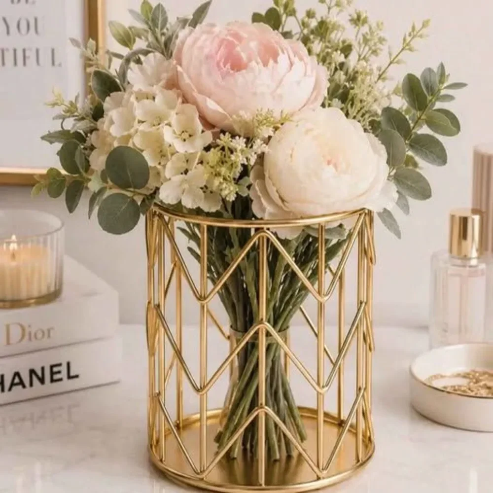 Modern Geometric Home Decor Bundle – Candle Holders & Gold Organizer Cups NIB